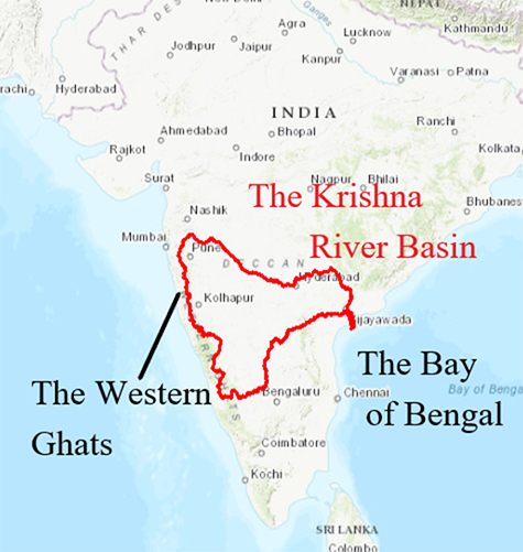 Figure 1: The Indian Subcontinent and the Krishna River Basin