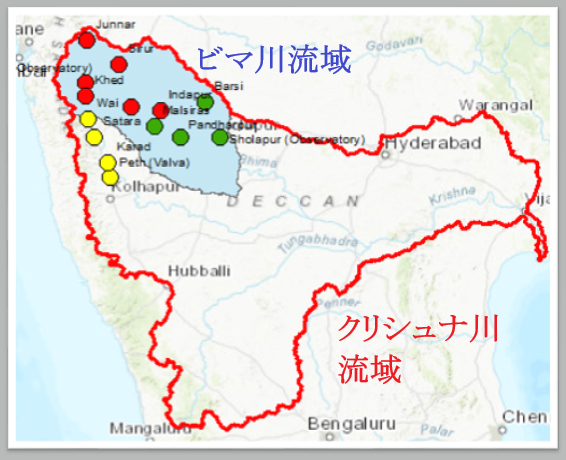 図2：ビマ川流域と雨量観測点