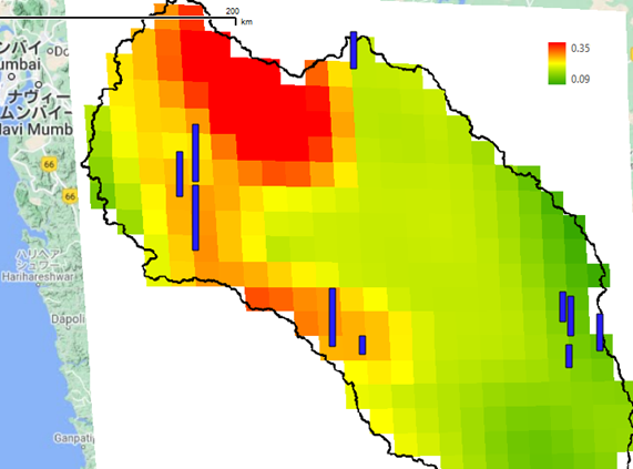 Soil moisture and rainfall in the Bhima River Basin in June 1876