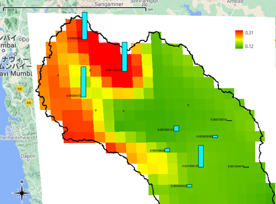 Soil moisture in the Bhima River Basin in August 1876 and the expected volume of winter crop compared to the previous year